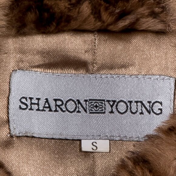 Sharon Young Rabbit Fur Coat S Womens Animal Print Brown Collar Soft Lined - Picture 4 of 5